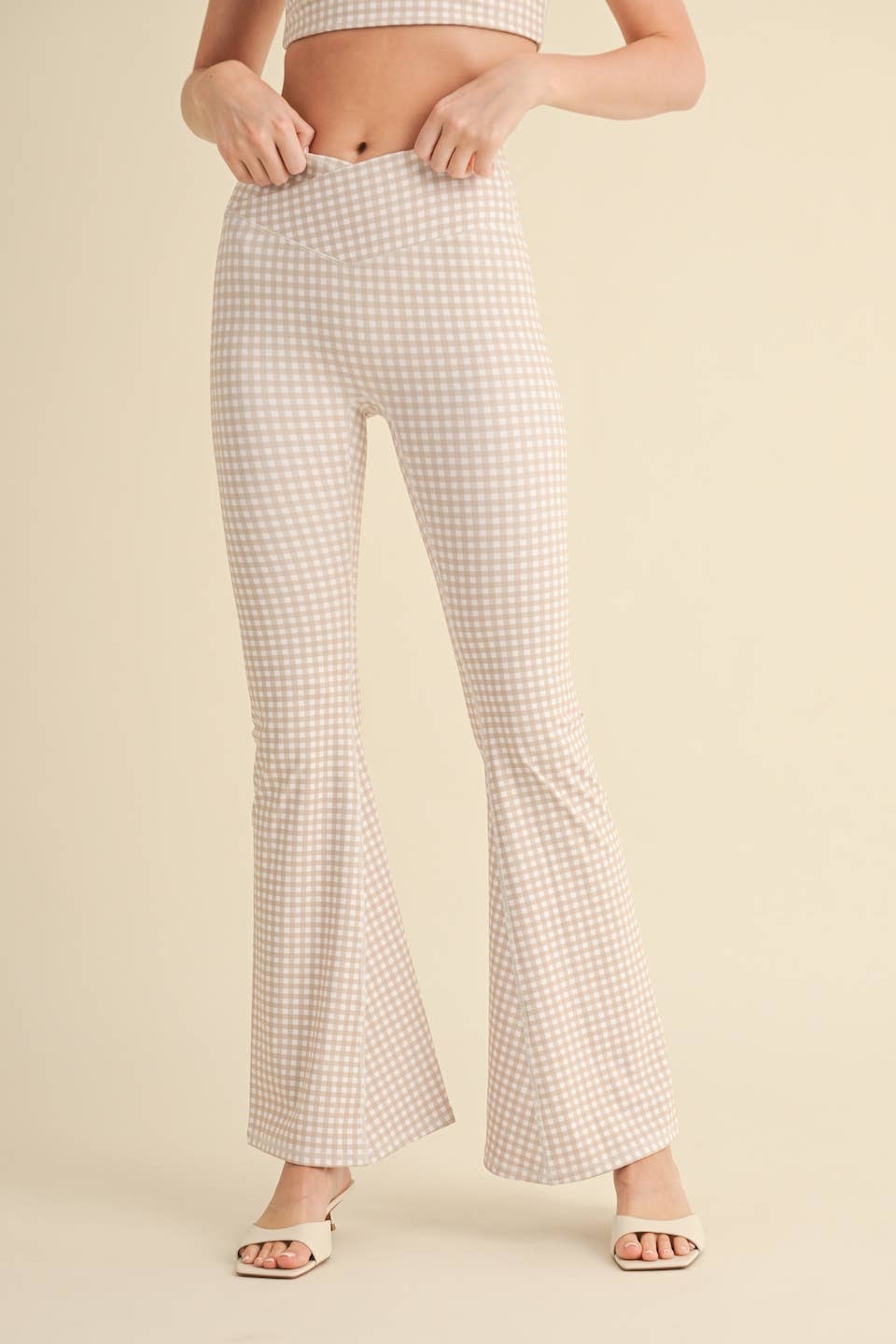 Gingham Print High Waist Crossover Flare Legging