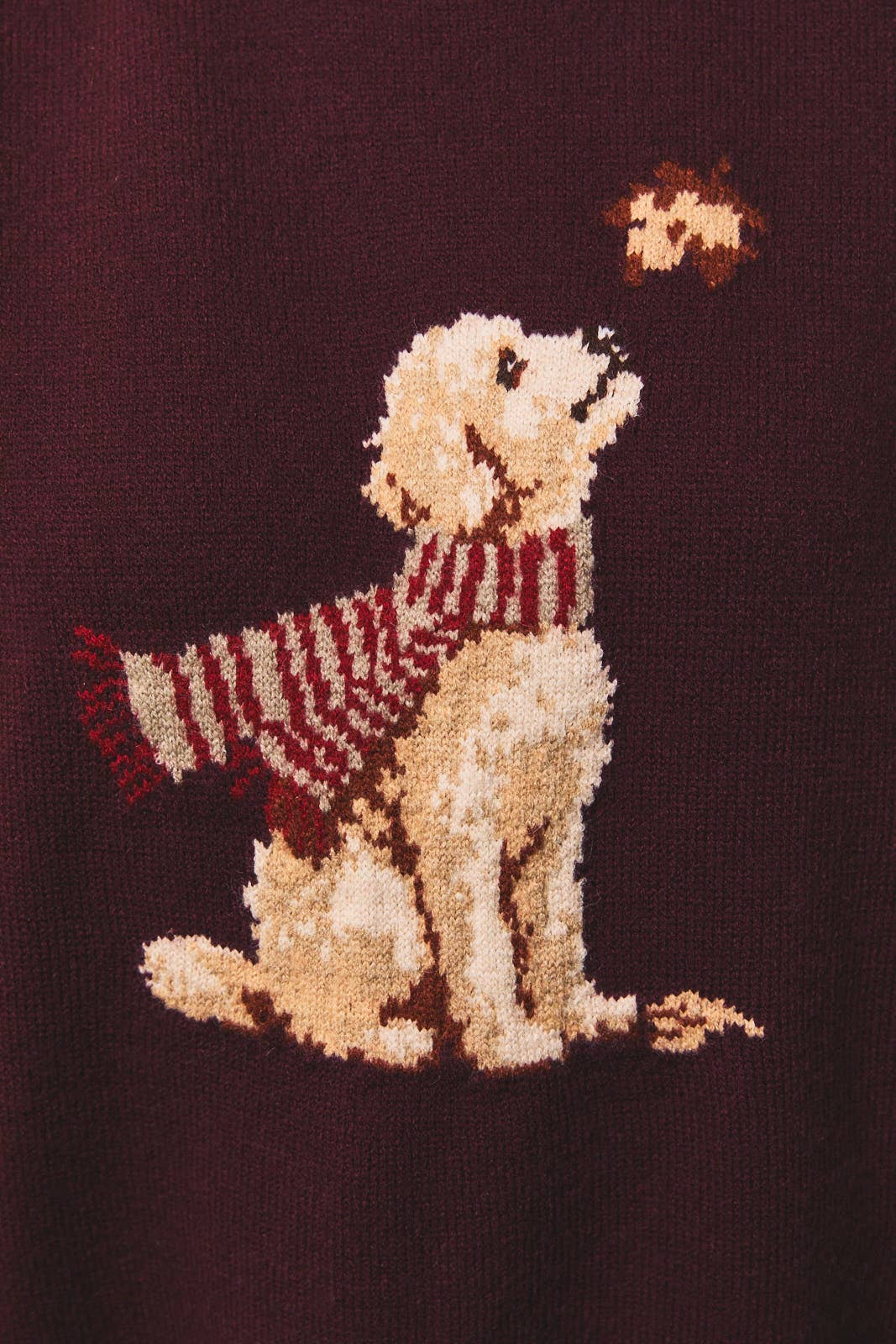 PUPPY WITH FALLEN LEAVES GRAPHIC OVERSIZED SWEATER: Burgundy