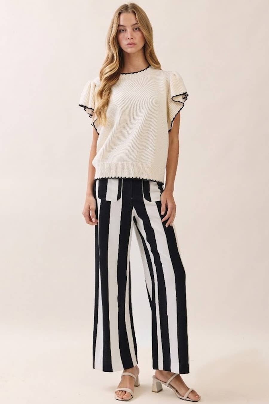 Stripe Wide Leg Pants: BLACK IVORY
