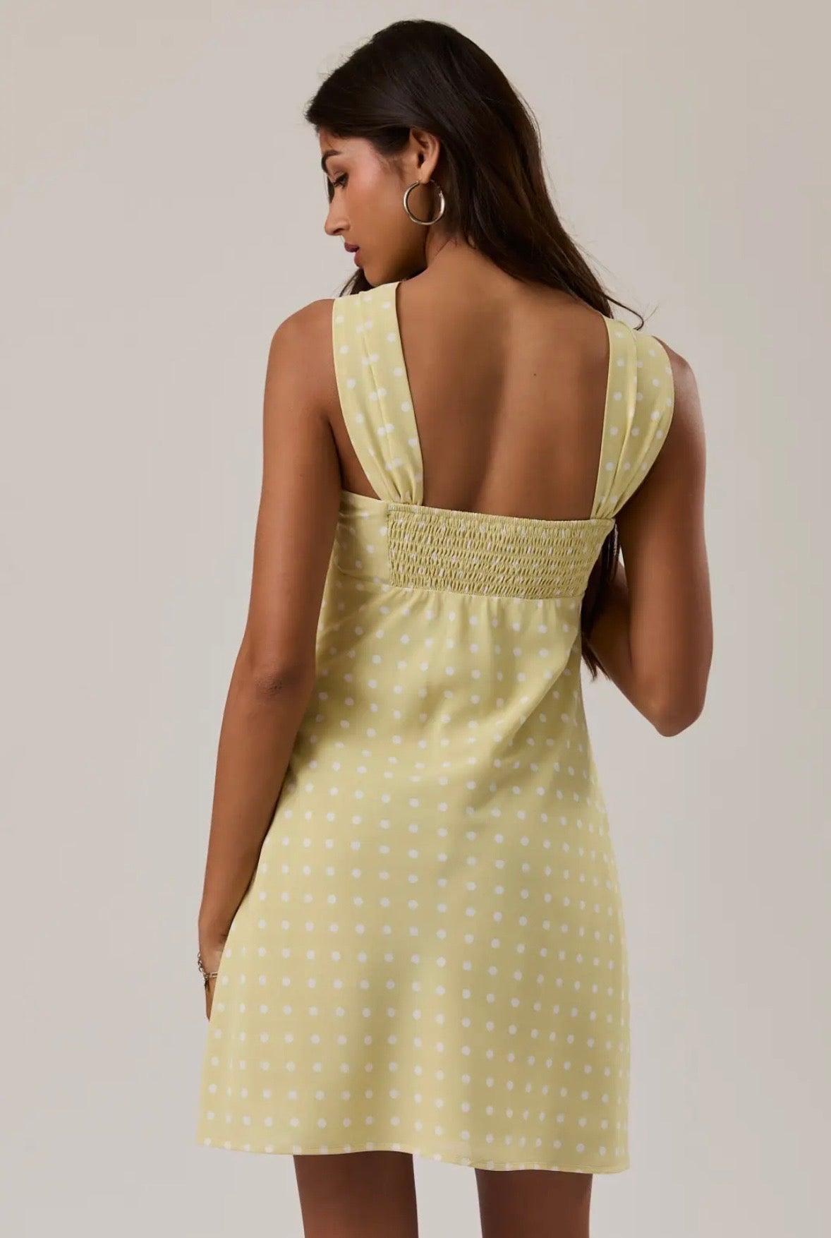 Yellow polka dot dress with wrapped scarf
