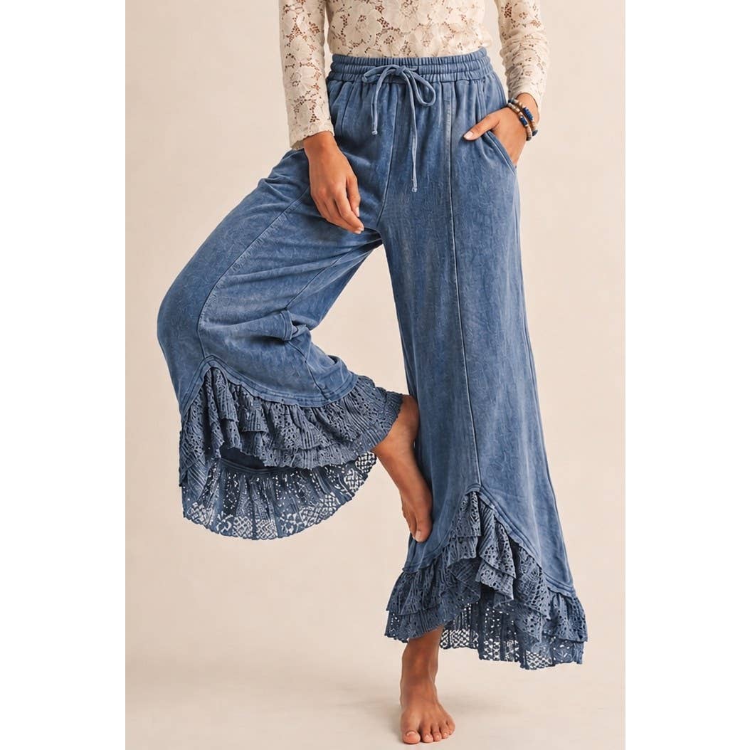 Romantic Lace Mineral Wash Whisper Wide Leg Pants: LIGHT DENIM