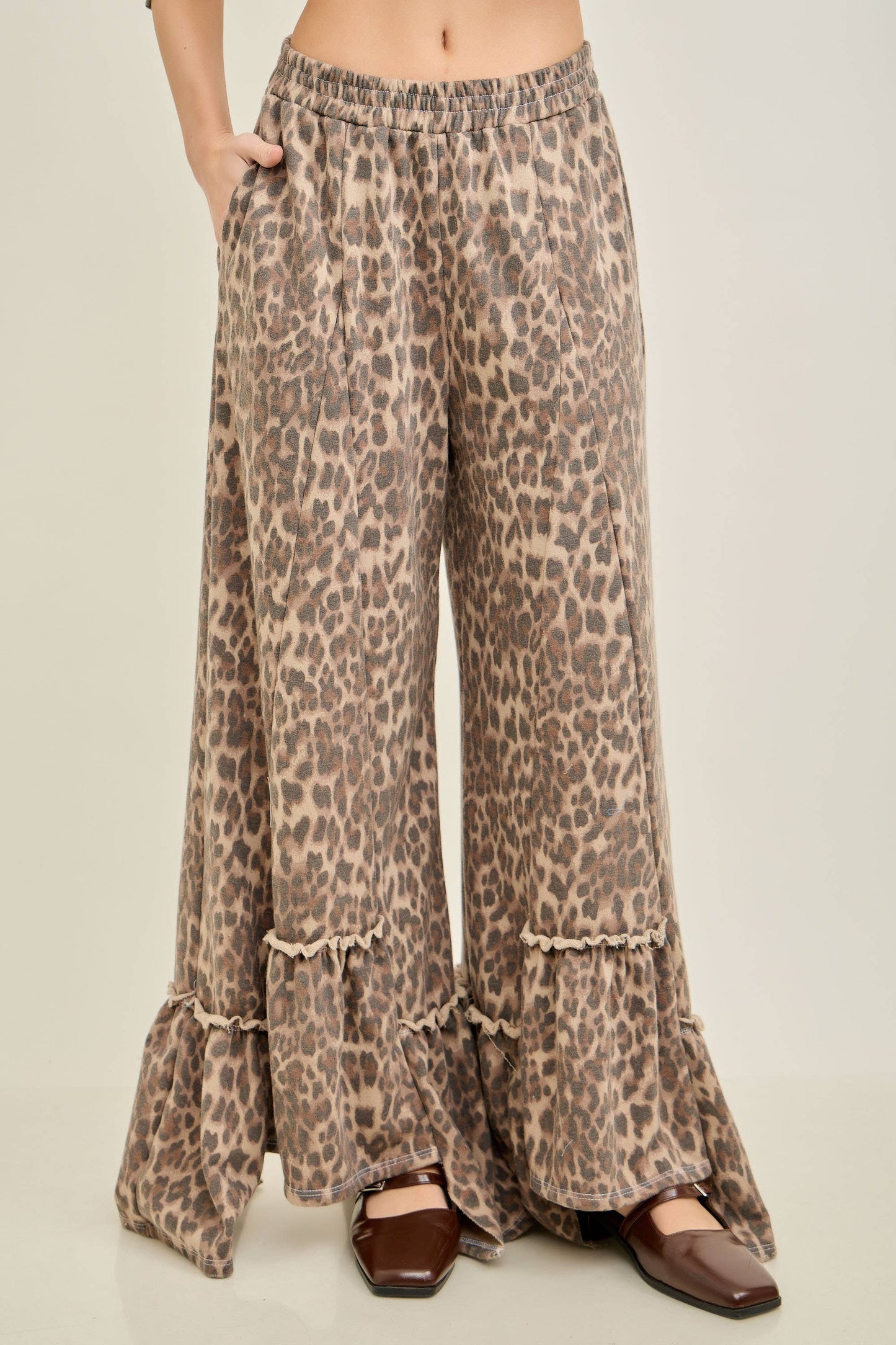 Animal Leopard Cheetah print Tiered Skirt Pants - CREAM or MOCHA