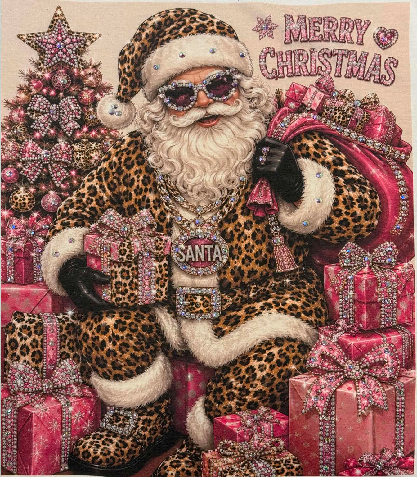 BLINGED Merry Christmas Cheetah Santa