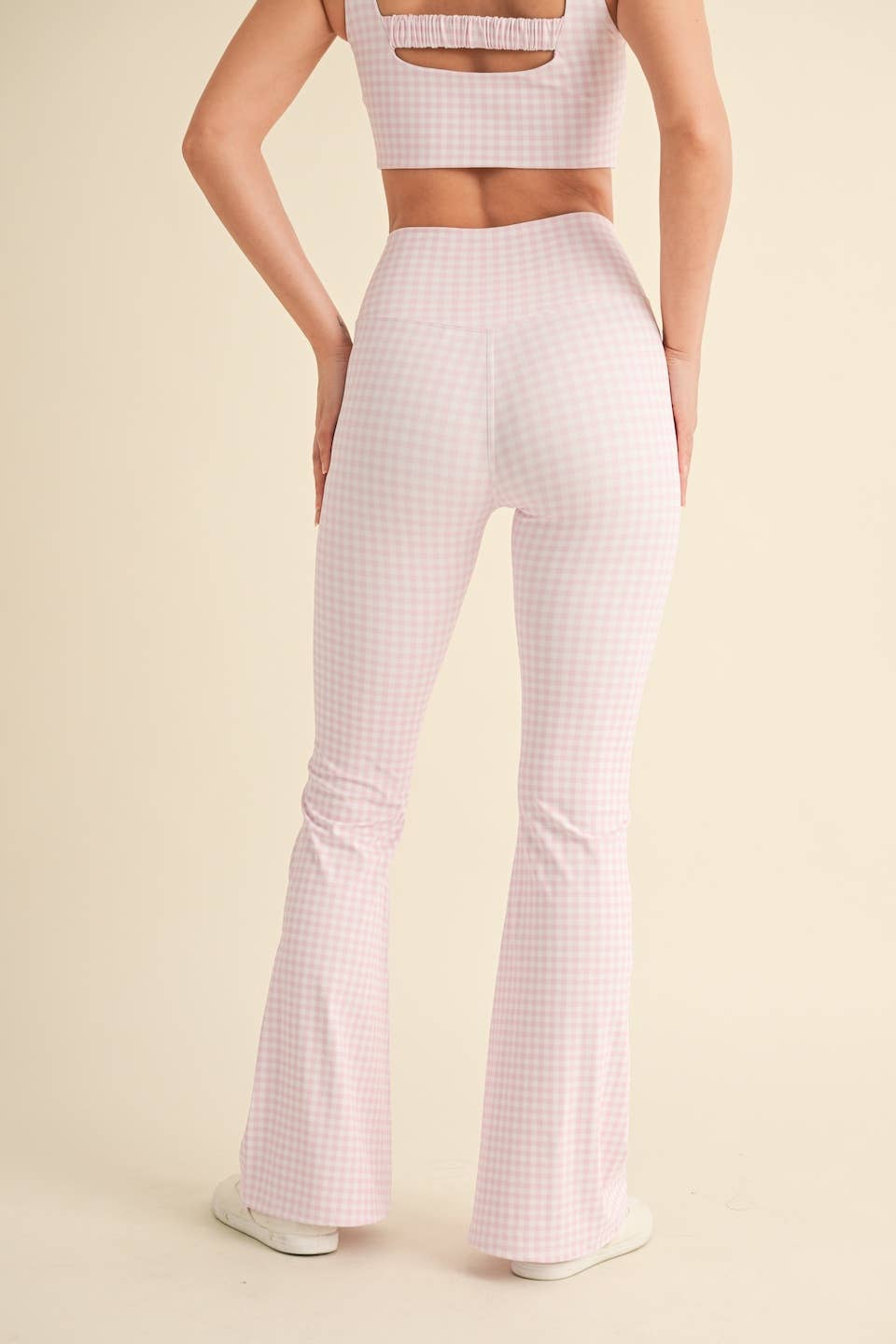 Gingham Print High Waist Crossover Flare Legging