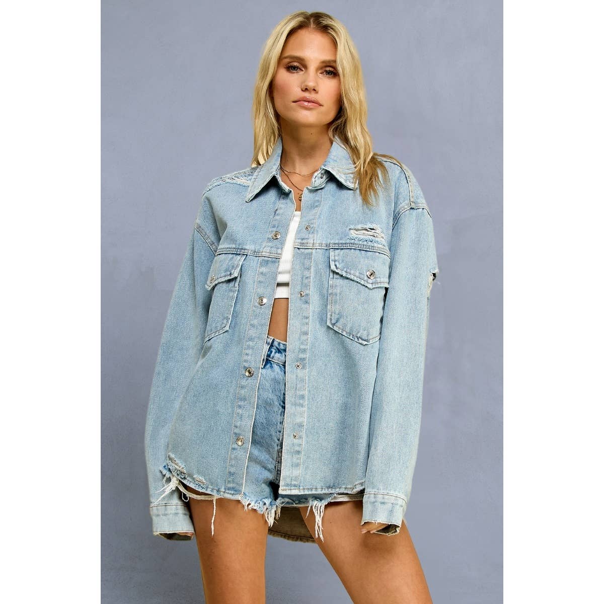 Distressed Washed Denim Jacket