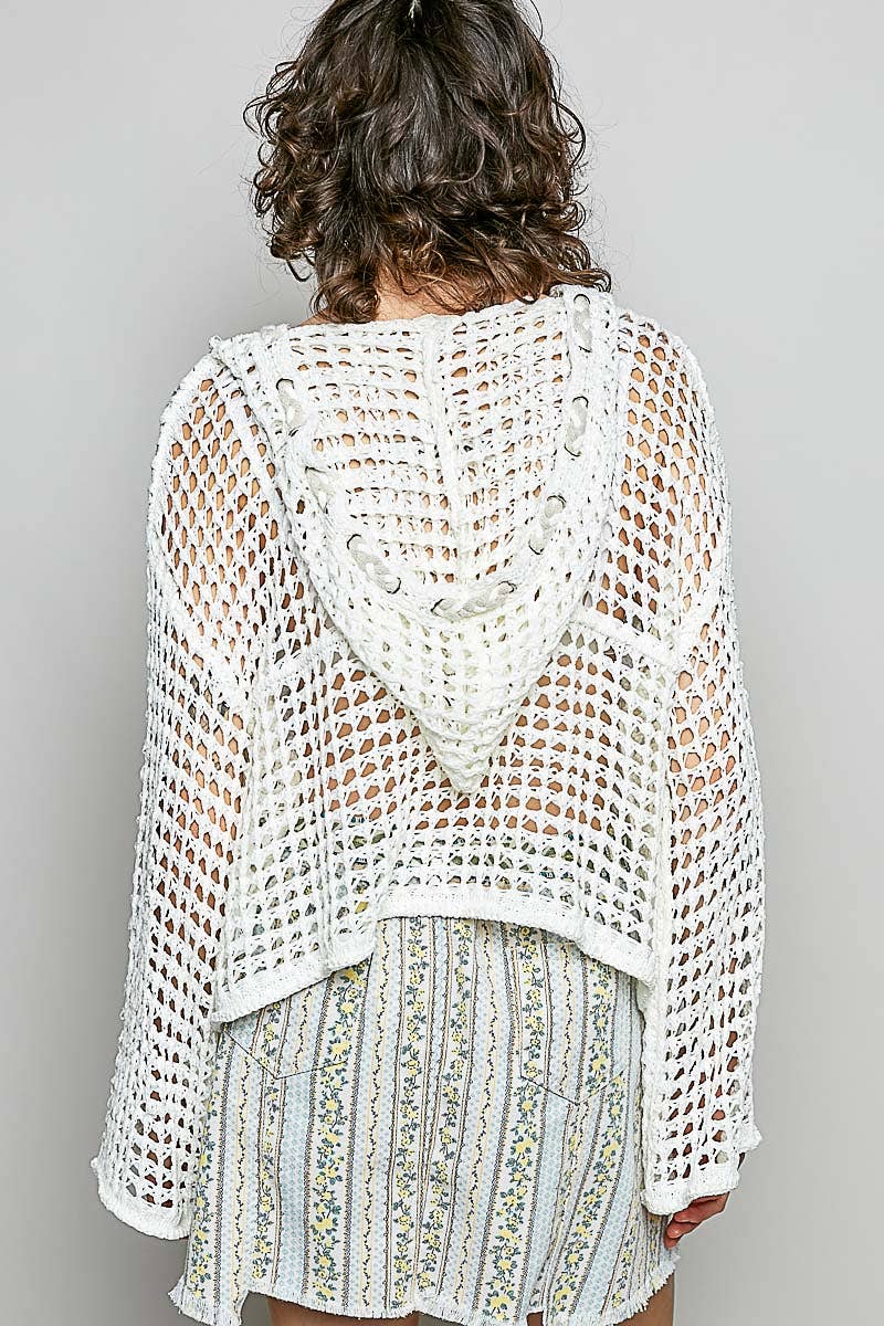 POL V-neck Acrylic Star Patch Pearl Stud Hoodie Thin Sweater Top