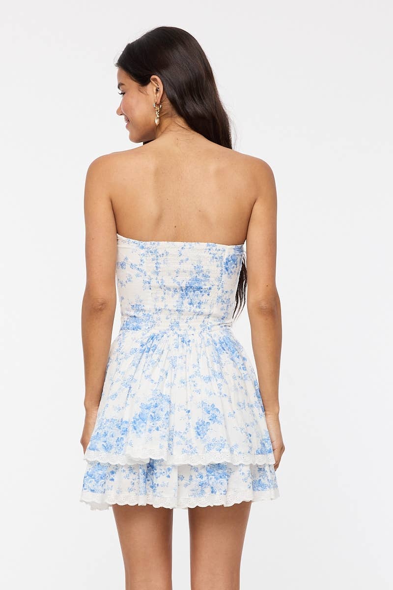 SOFT FLORAL TIERED LACE DOWN TUBE MINI DRESS