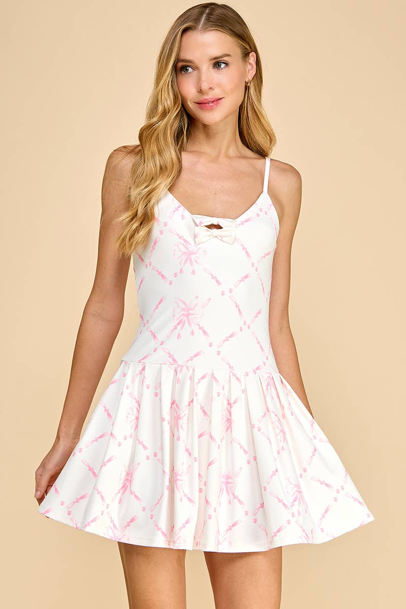 CD05334-Motion Bow Detail Hidden Pockets Athleisure Dress