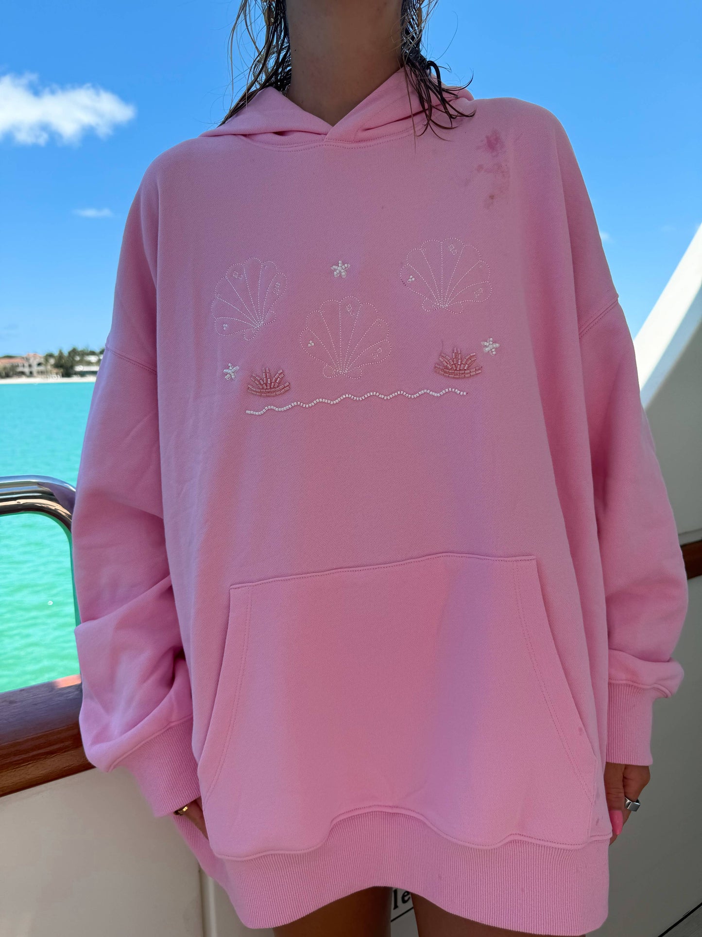 Lottie Pink Bikini Beaded Ocean Hoodie 100% Cotton