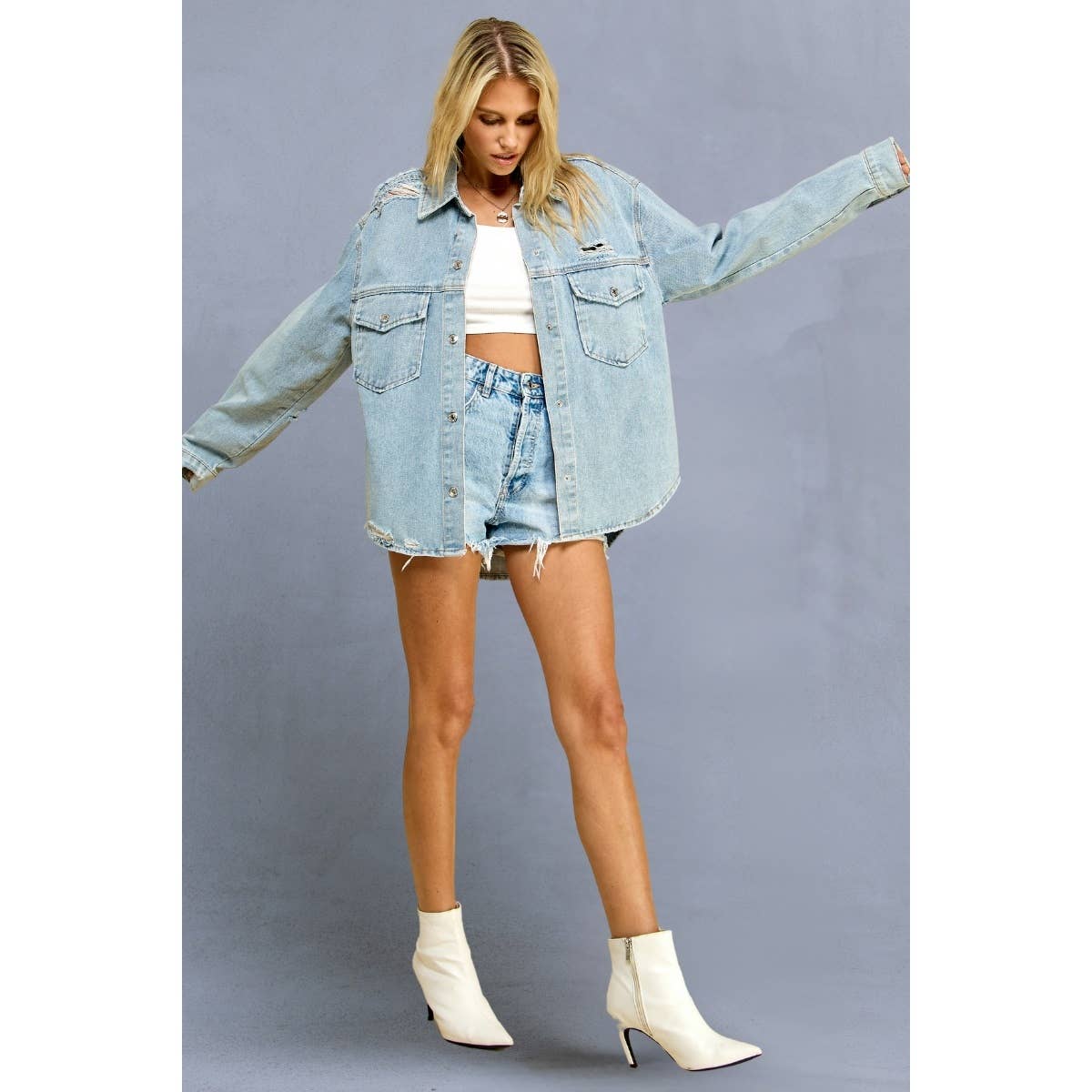 Distressed Washed Denim Jacket