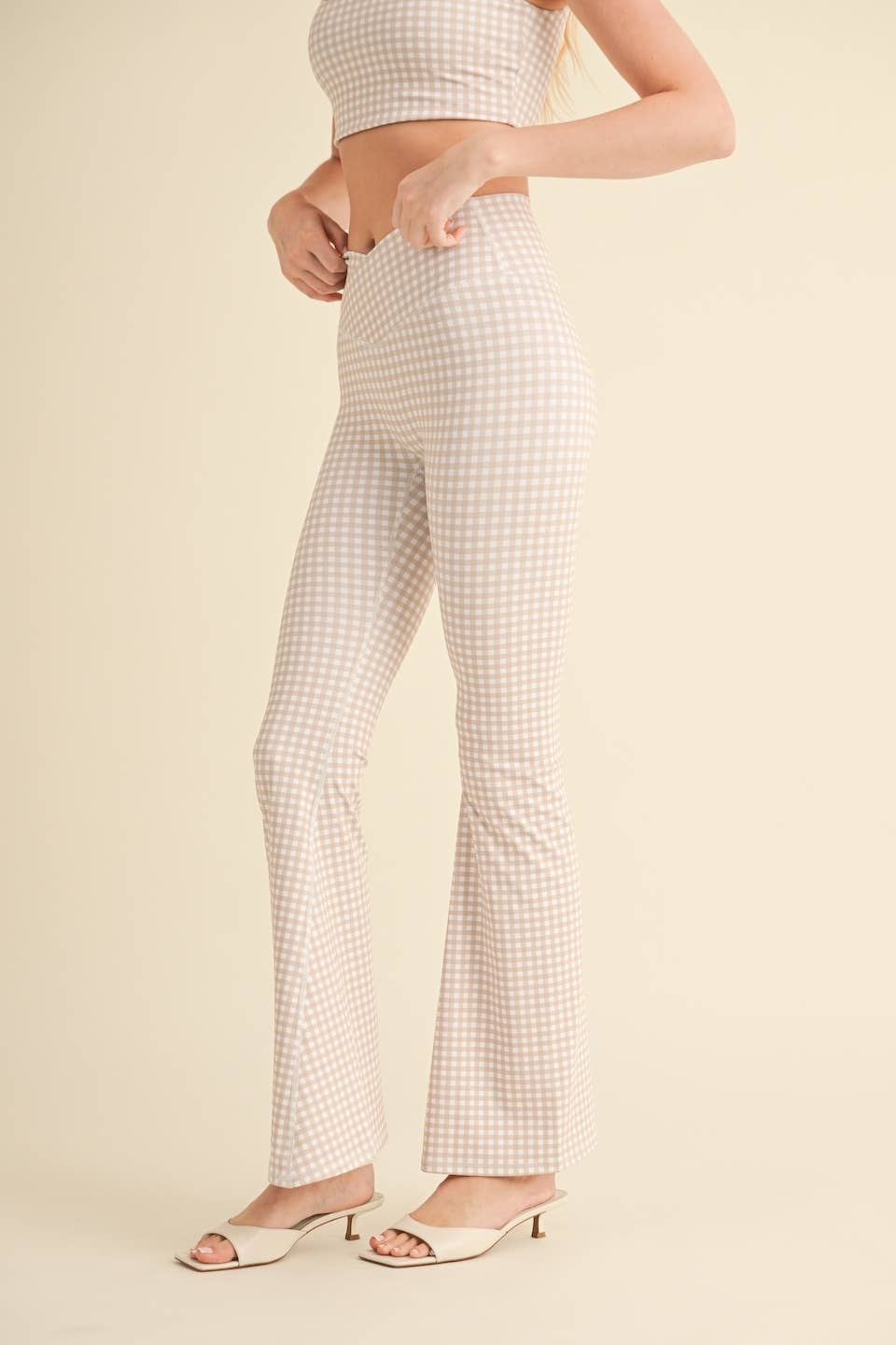 Gingham Print High Waist Crossover Flare Legging