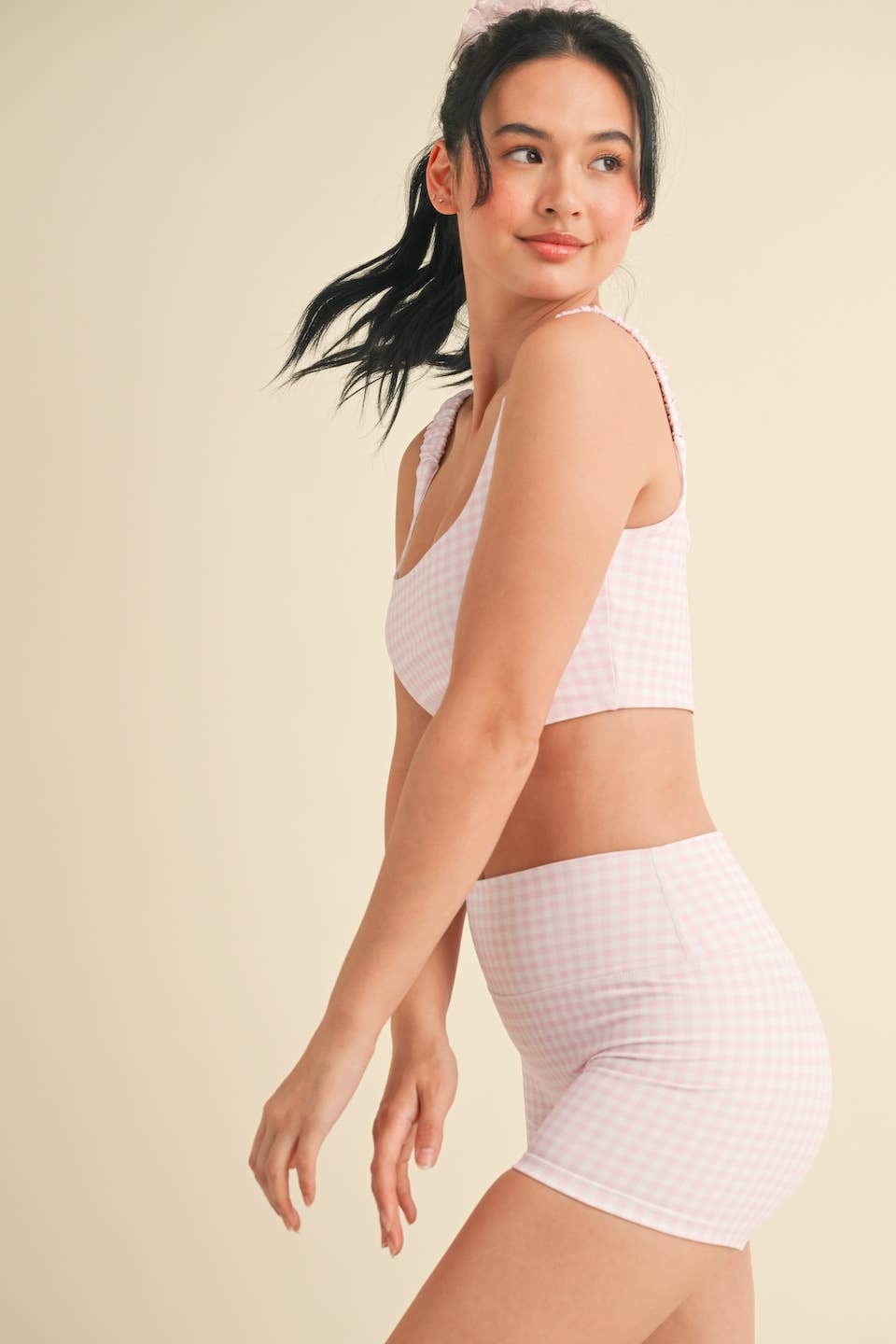 Gingham Print Ruched Bra Top