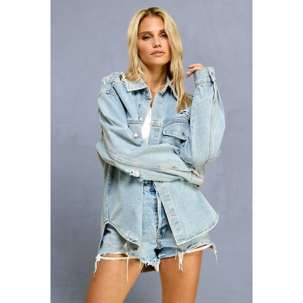 Distressed Washed Denim Jacket