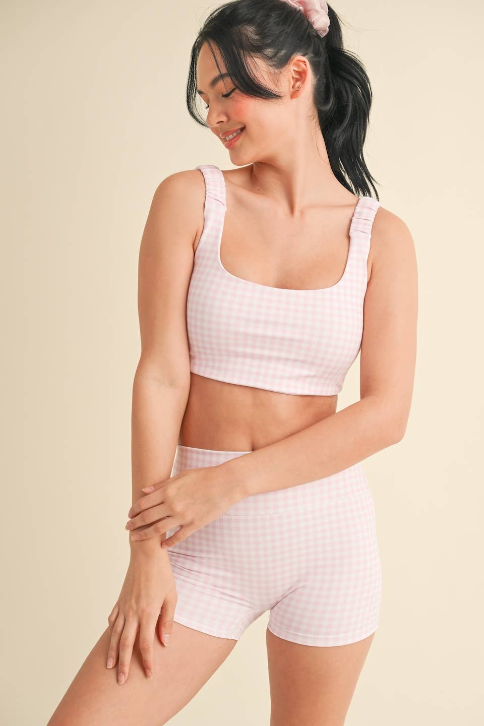 Gingham Print Ruched Bra Top