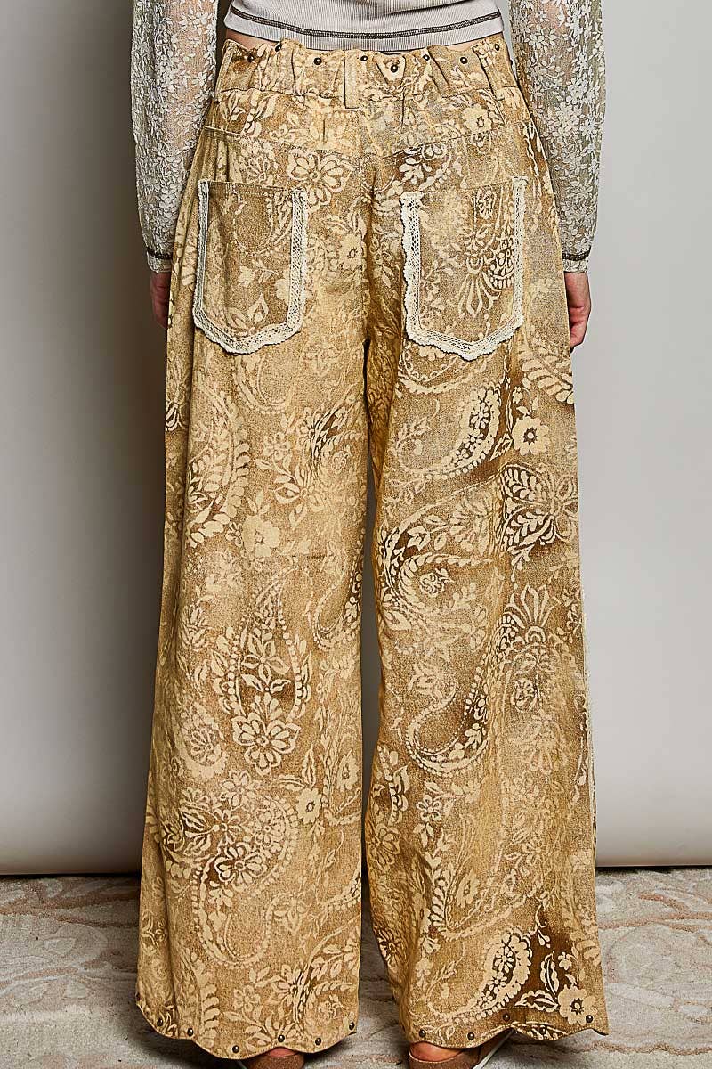 AUG SHIP POL Vintage Washed Raw Edge Elastic Waist Straight Pants