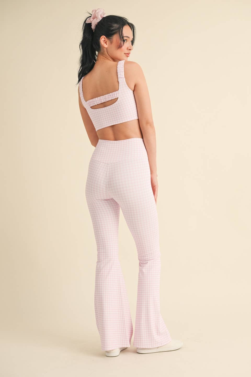 Gingham Print High Waist Crossover Flare Legging