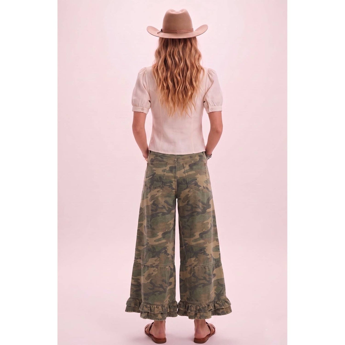 JULY SHIP Ruffle Wide Leg Ruffle Camou