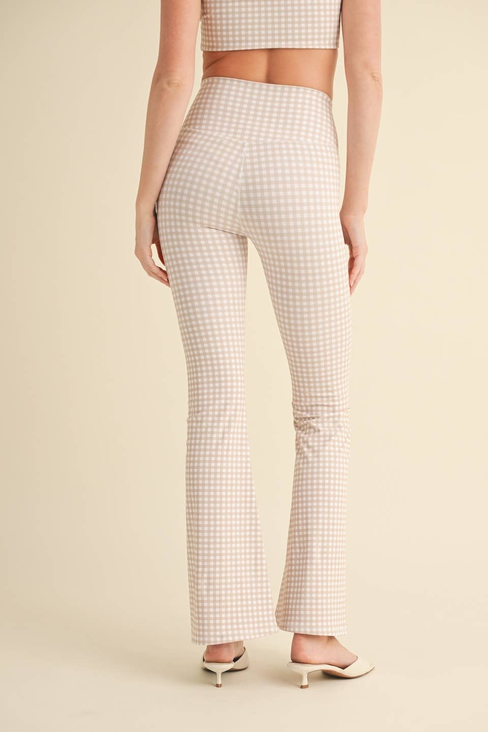 Gingham Print High Waist Crossover Flare Legging
