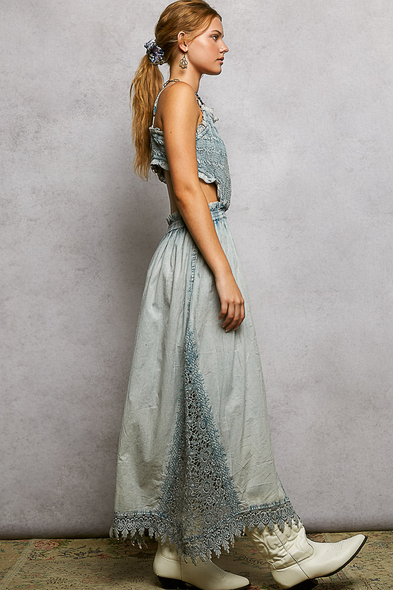 POL Smocked shirred ruffle dress