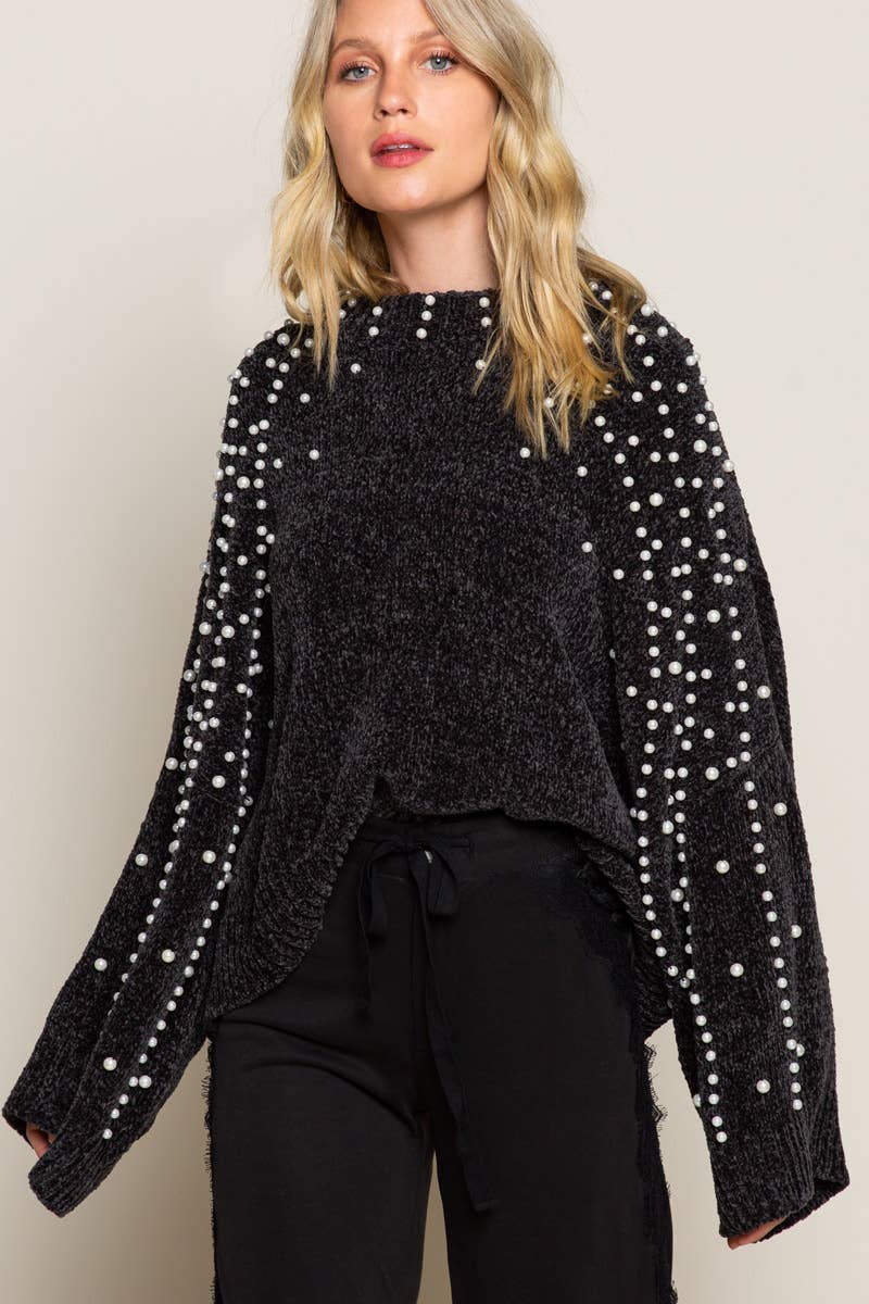 Long sleeve pearl chenille sweater TSS35 SALE