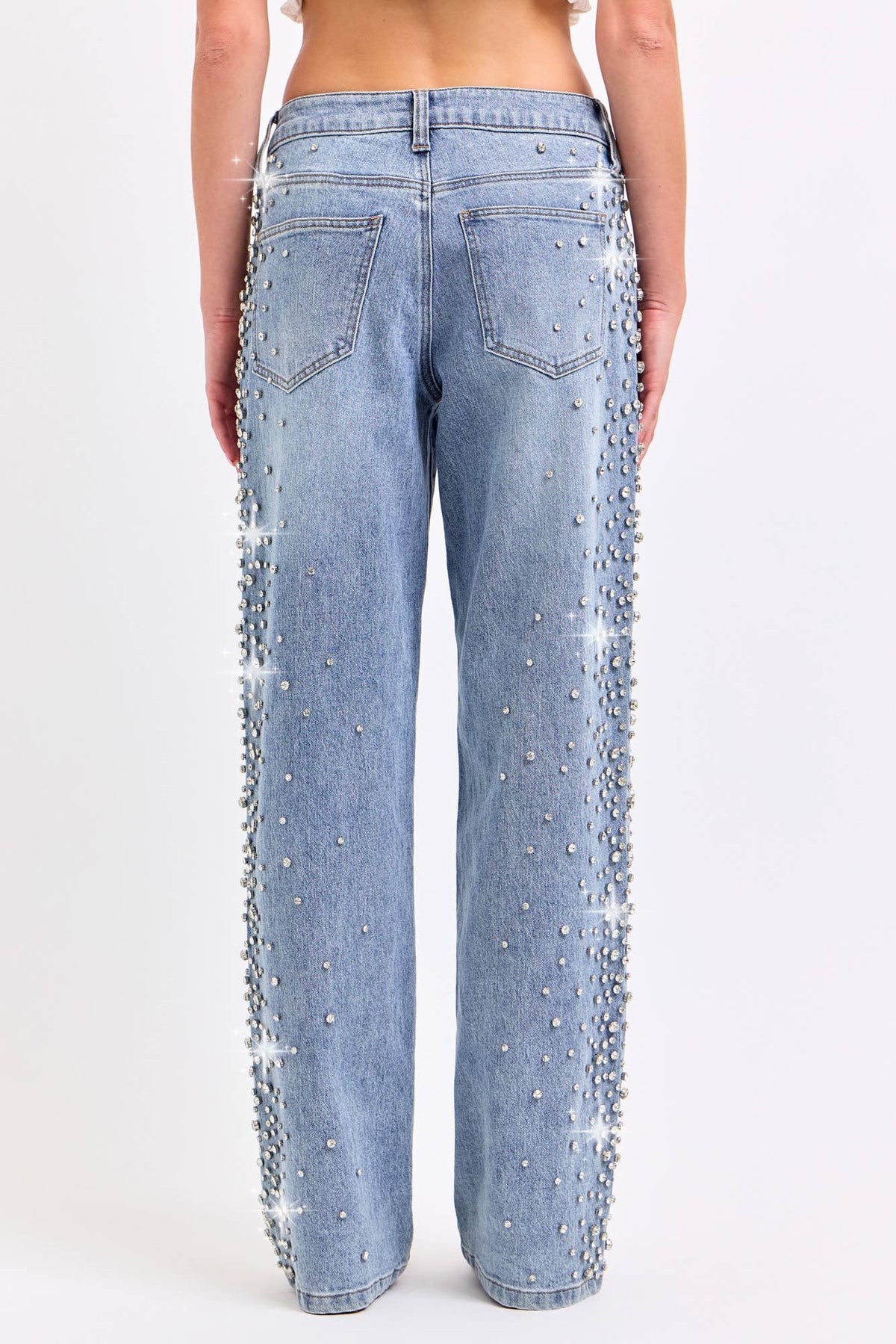 BASIC, NEVER HEARD OF HER HIGH RISE EMBELLISHED WIDE LEG