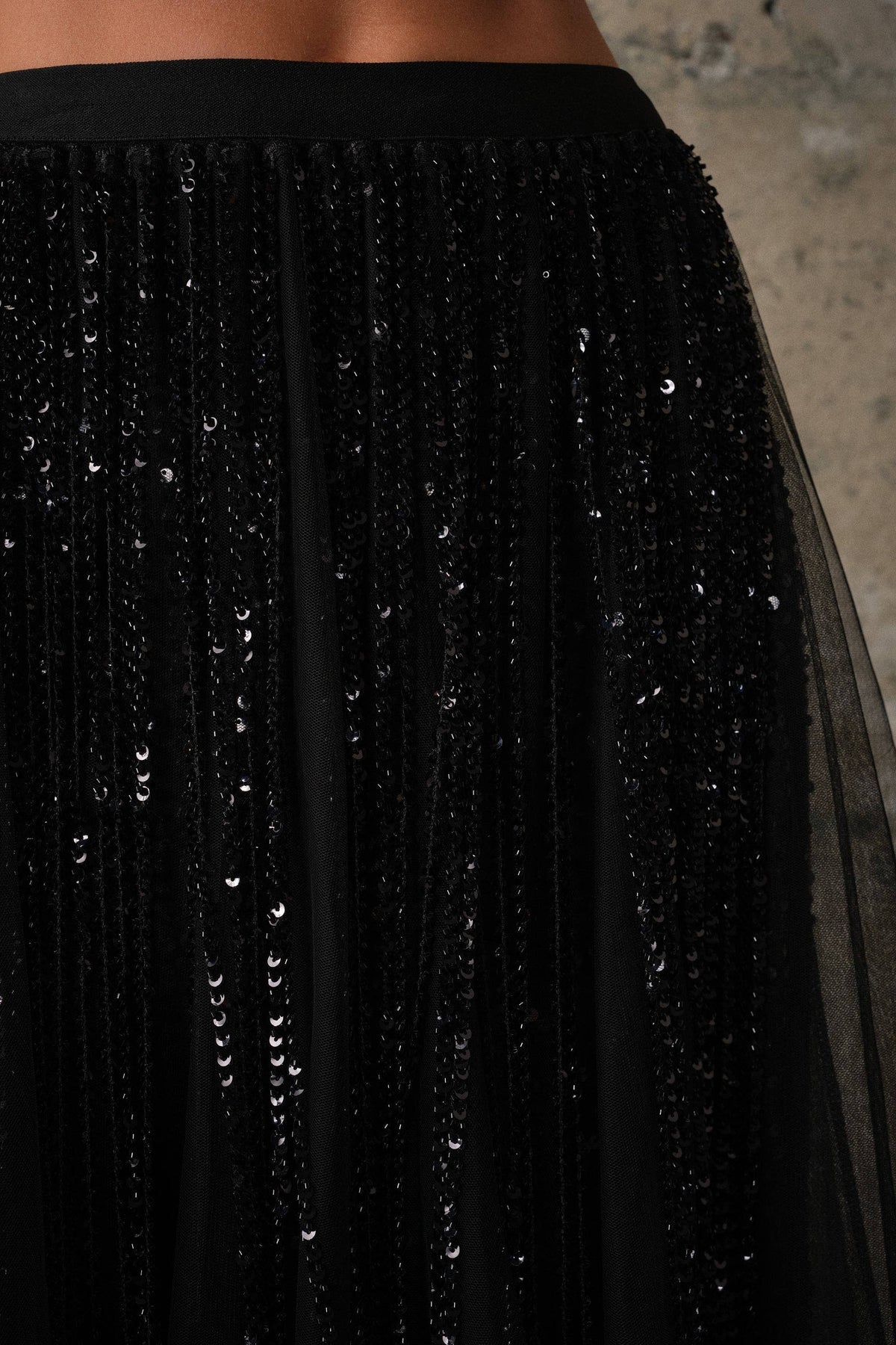 Starlight Beaded Mesh Midi Skirt