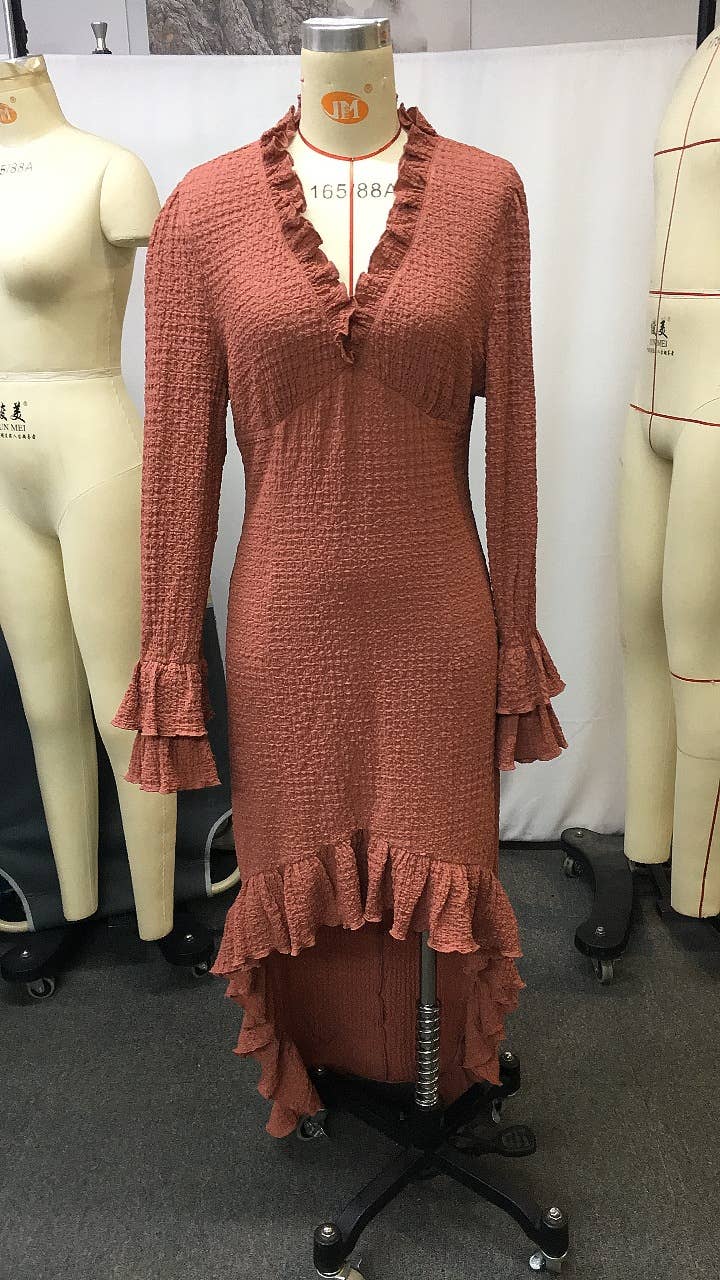 Western Country cowgirl Textured ruffle high-low swing dress