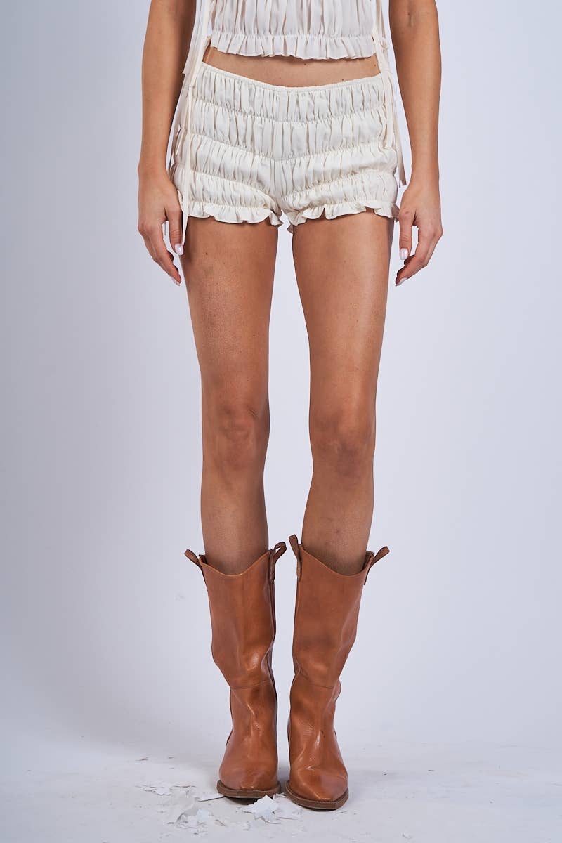 SOLID COLOR RUFFLE DOWN TIERED MICRO SHORTS