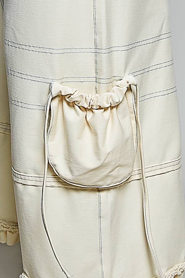 POL Ruffle Hem High Rise Wide Leg Snap Stud Detail Cargo Pants