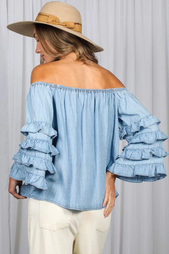 Off shoulder ruffle shirt