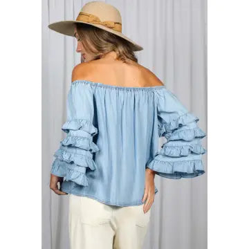 Blue ruffle sleeve shirt