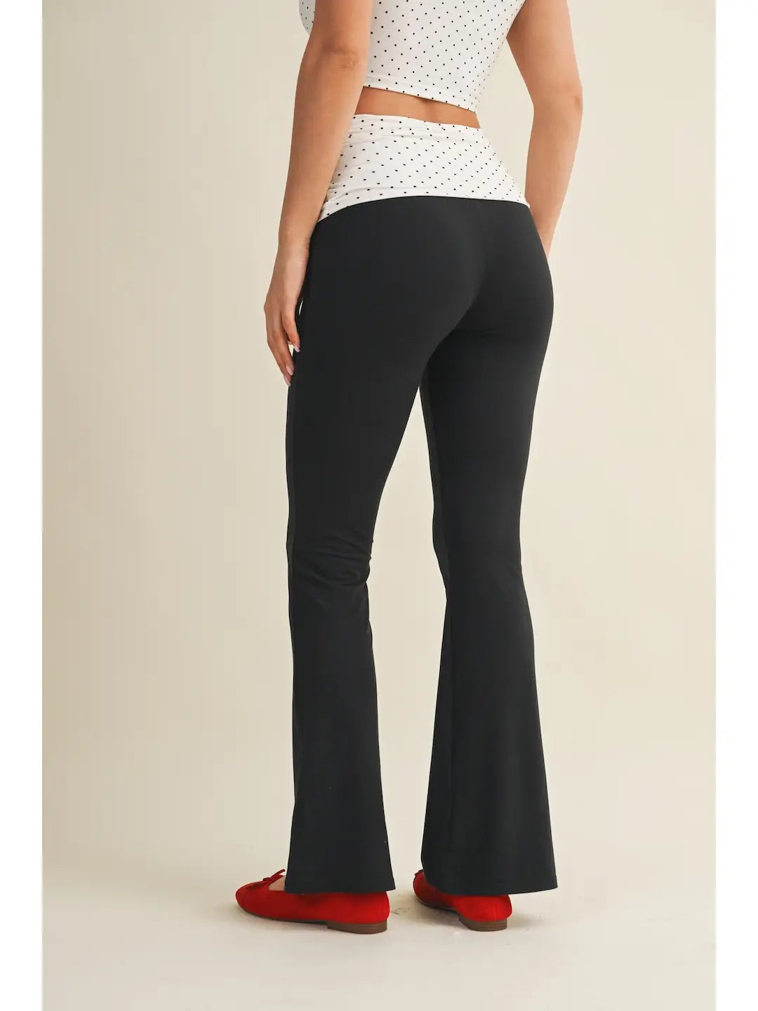 Polka dot foldover flare pants