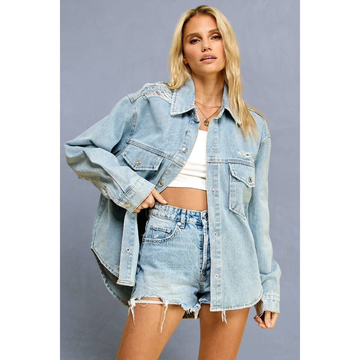 Distressed Washed Denim Jacket