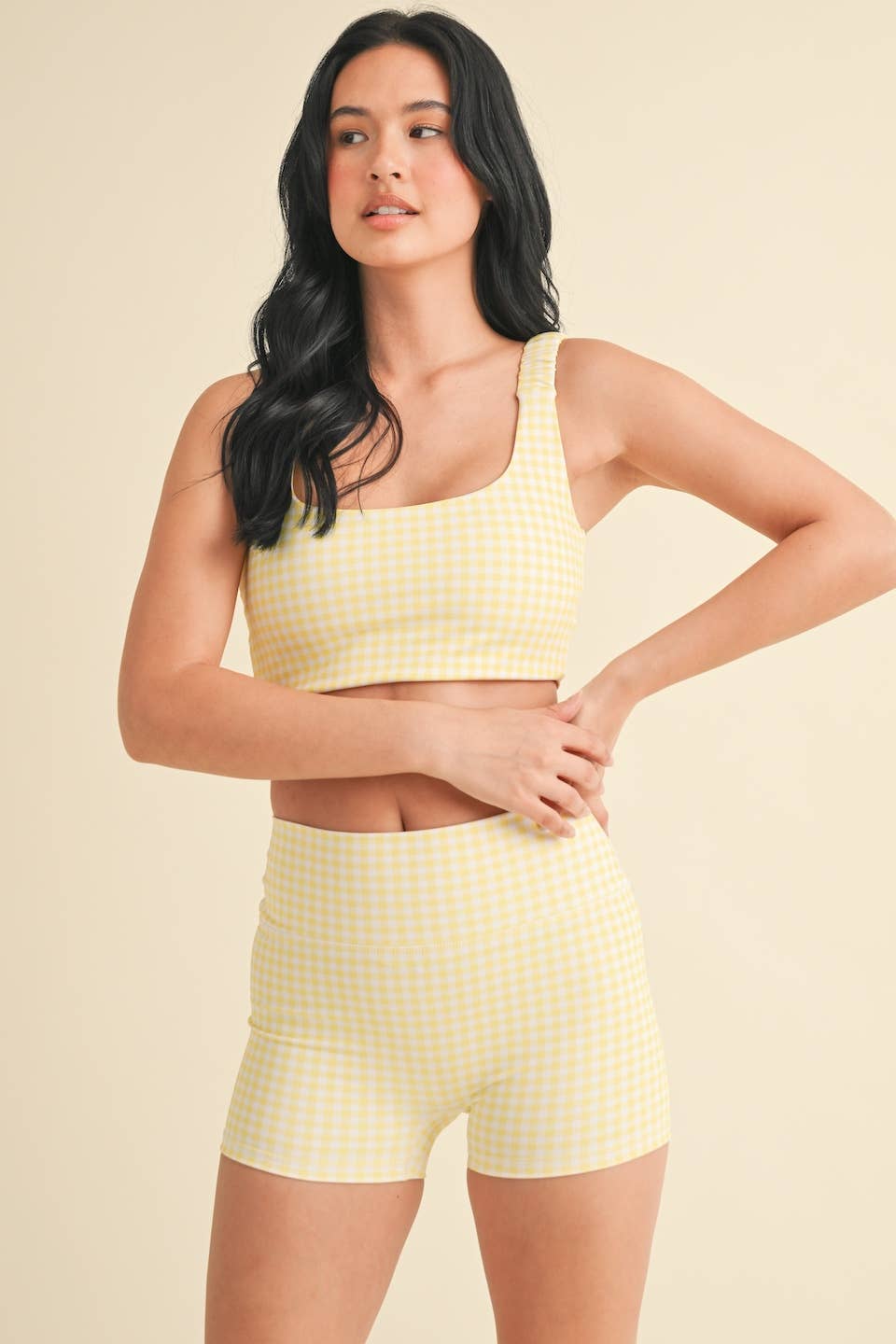 Gingham Print Ruched Bra Top