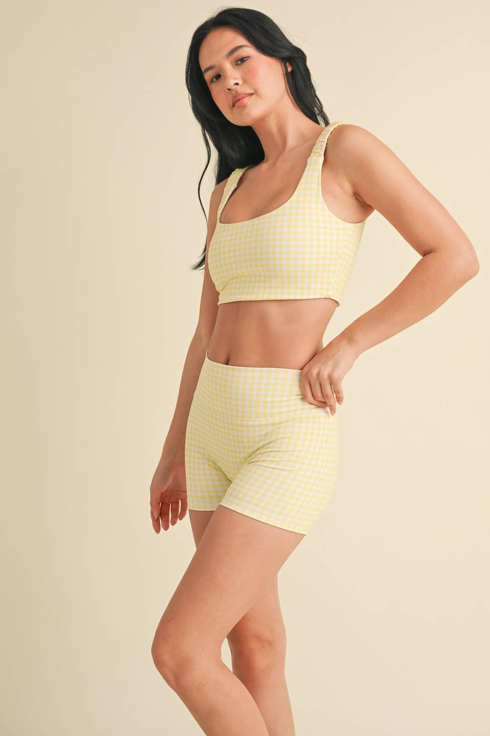 Gingham Print Ruched Bra Top