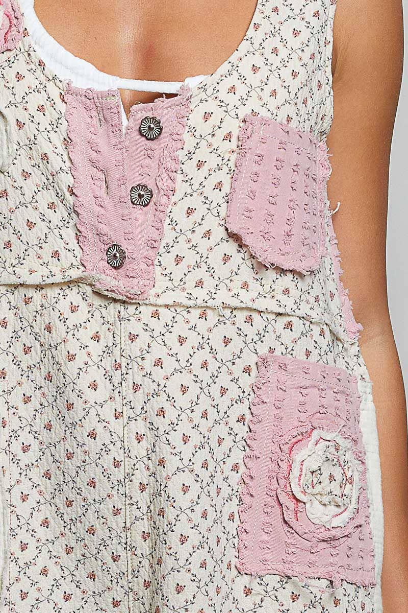 Blooming Boho Floral Print Patchwork Sleeveless Wide Leg Jumpsuit