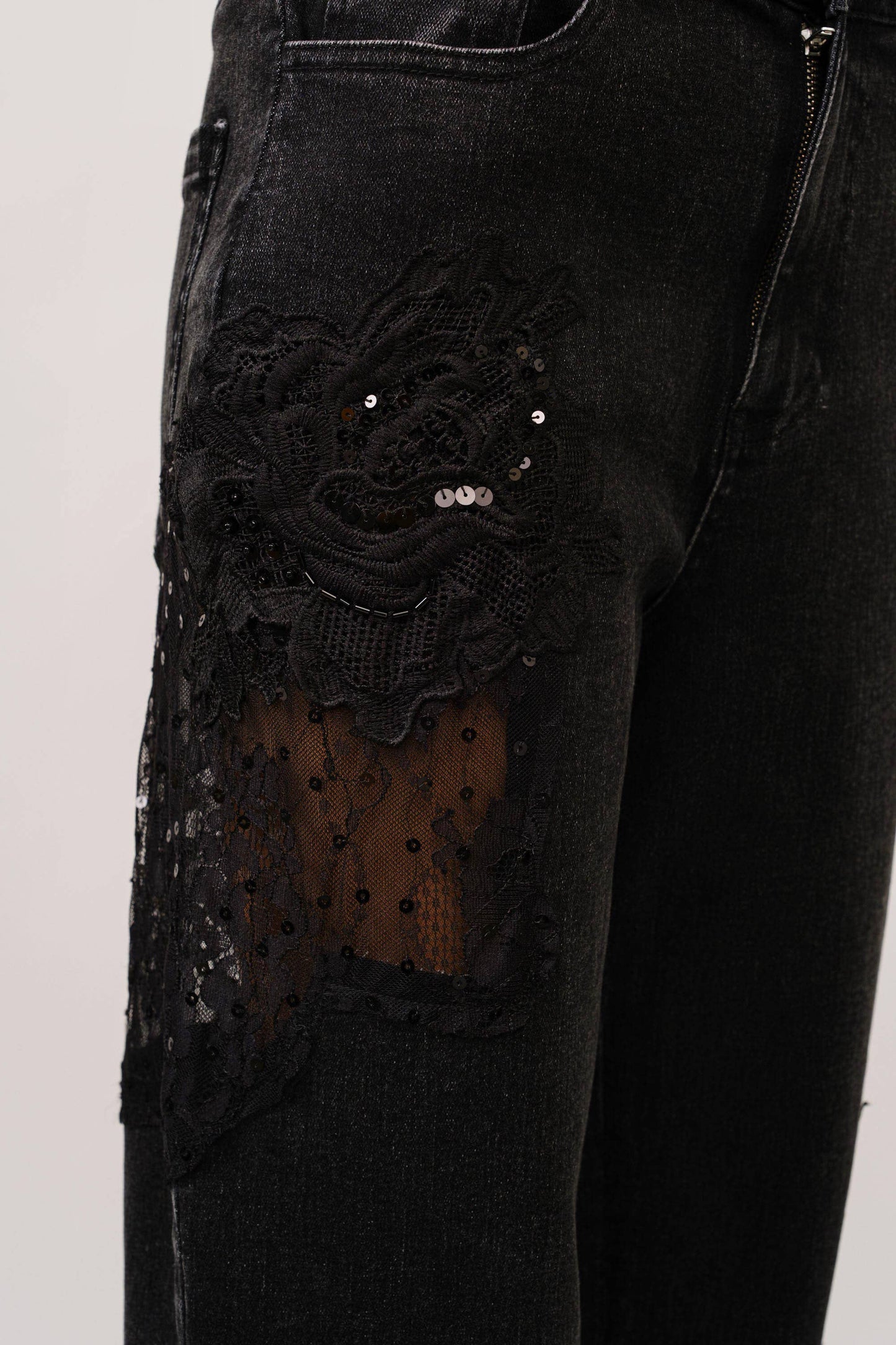23421P - Lace Patchwork Straight Leg Jeans