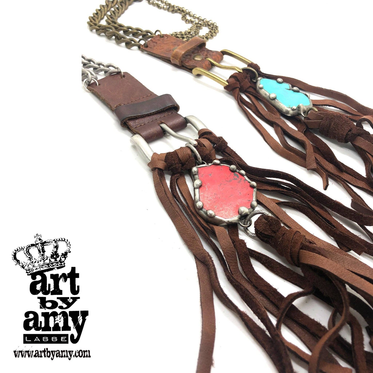 Buckle B Necklace: Antique Brass / Chocolate / Turquoise