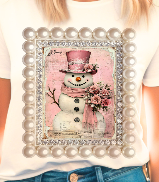 FEELIN FROSTY Blinged Snowman Frame tee on Natural