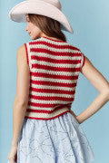 Striped denim ribbon vest