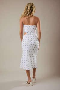 Strapless polka dot cut side out