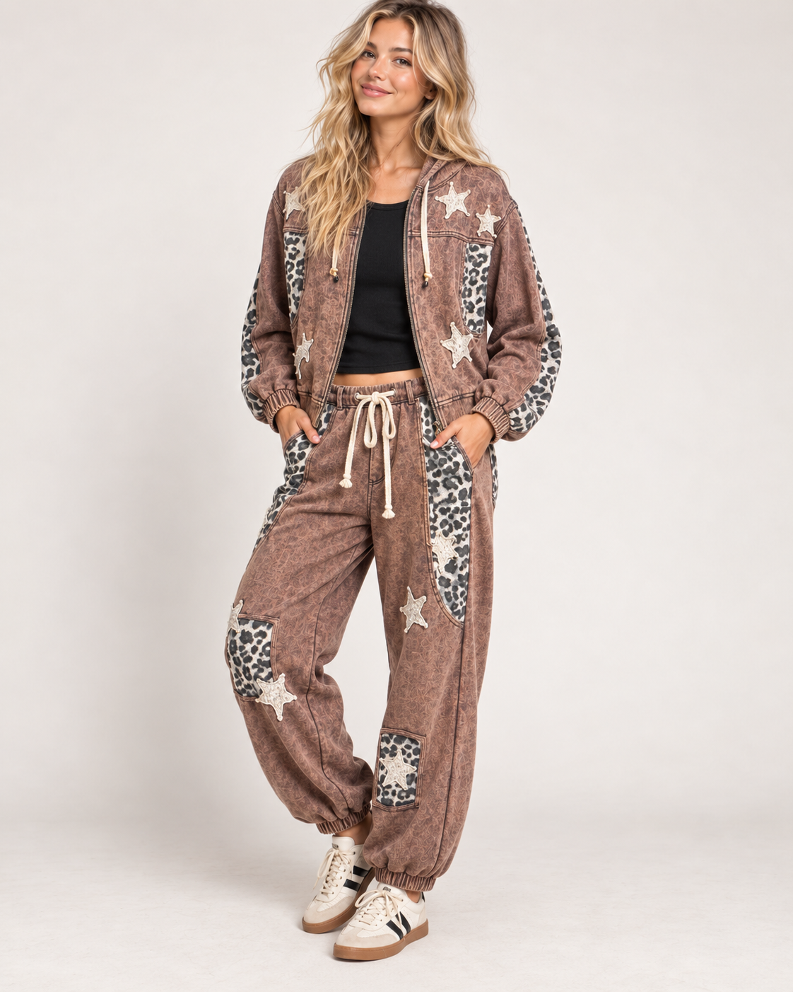 WILD ONE POL Star and Leopard Patch Joggers