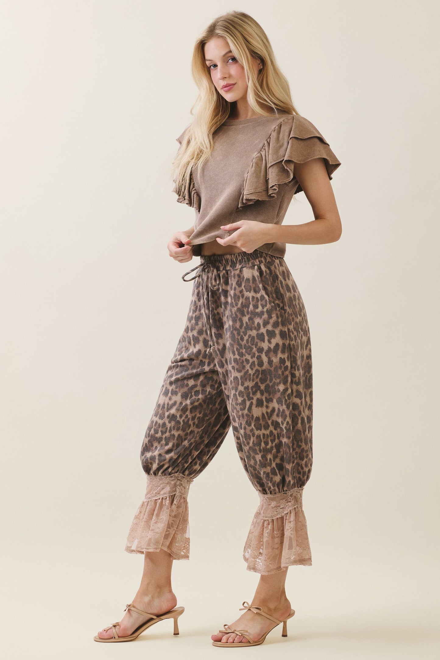 Animal Leopard Print Lace Bloomer Pants