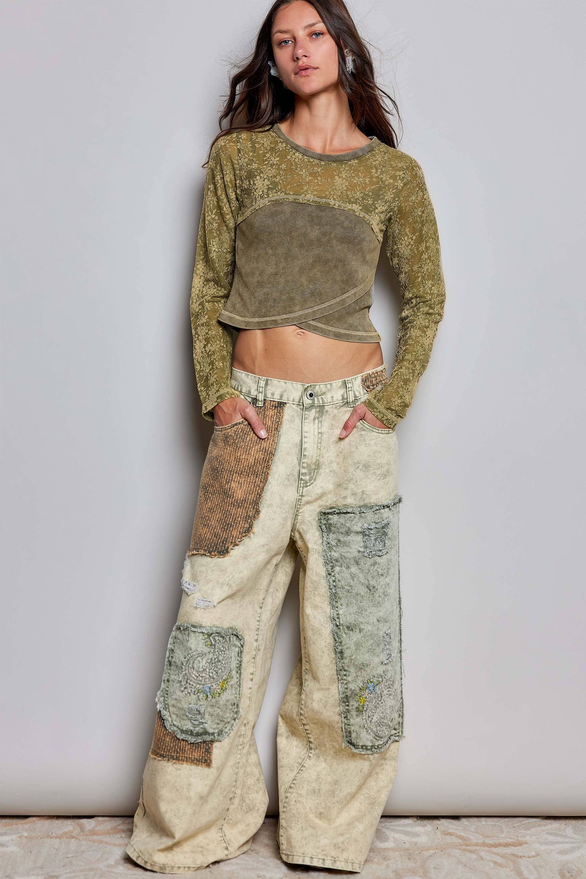 PATCH ME IF YOU CAN POL Wide Leg Patched Jeans