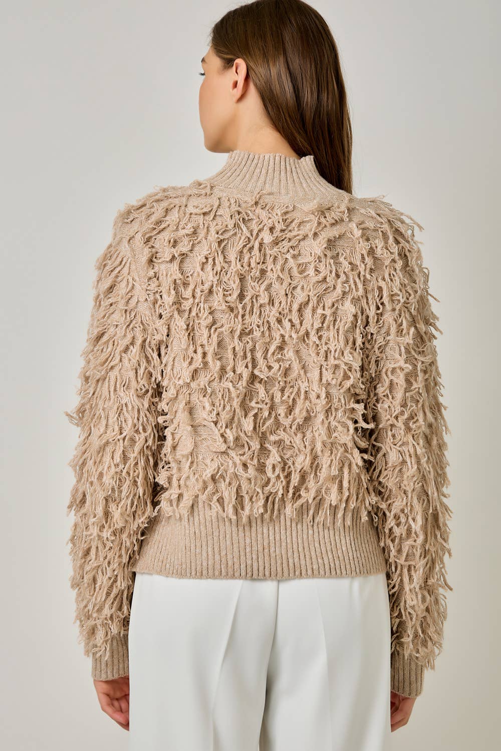 61640 Shaggy Knit Pullover Sweater: Ivory