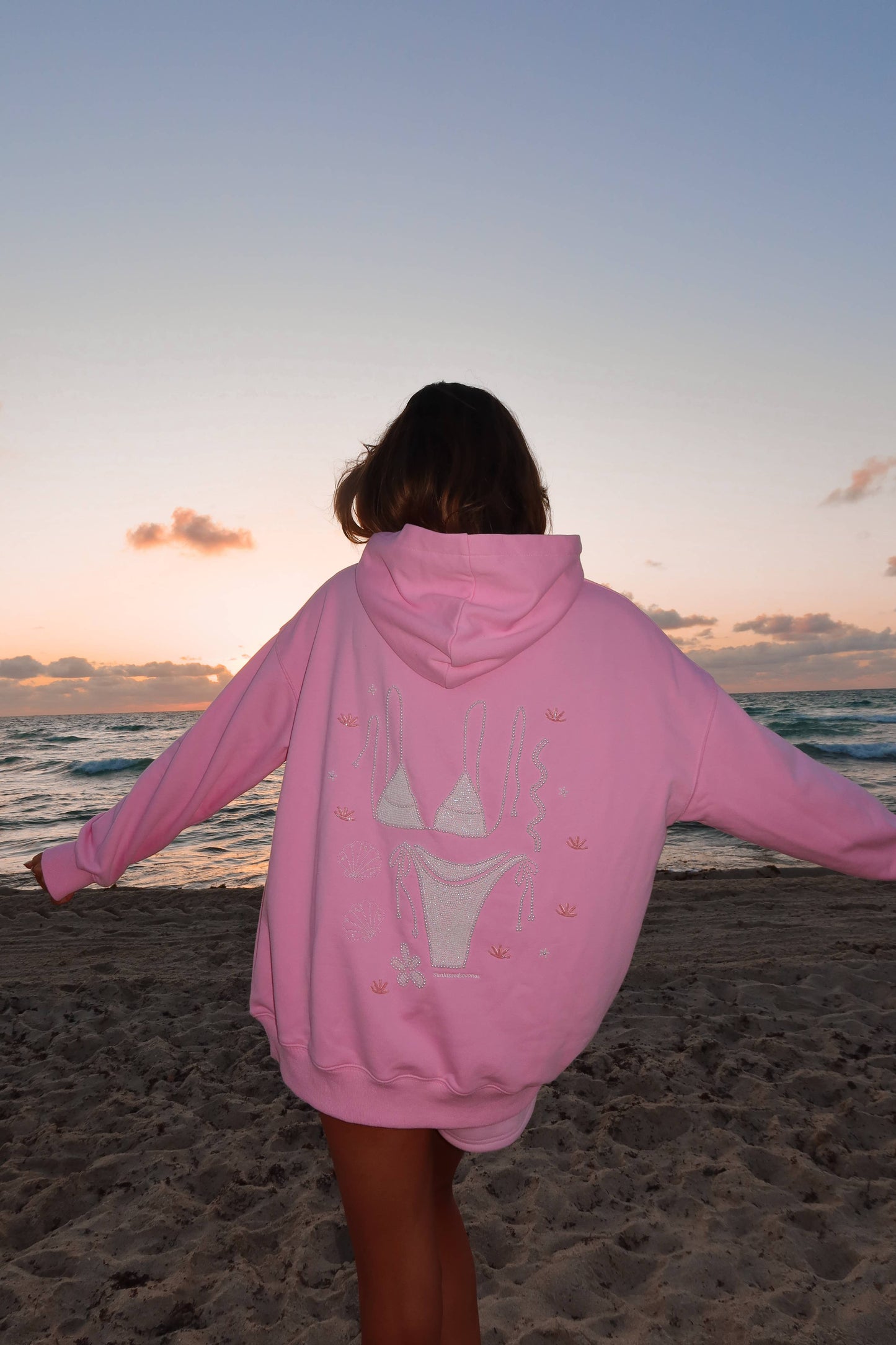 Lottie Pink Bikini Beaded Ocean Hoodie 100% Cotton