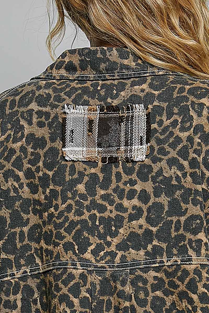 JULY SHIP Allover Print Pattern Raw-Edge Fringe Trim Shirt Jacket: CHOCO MULTI