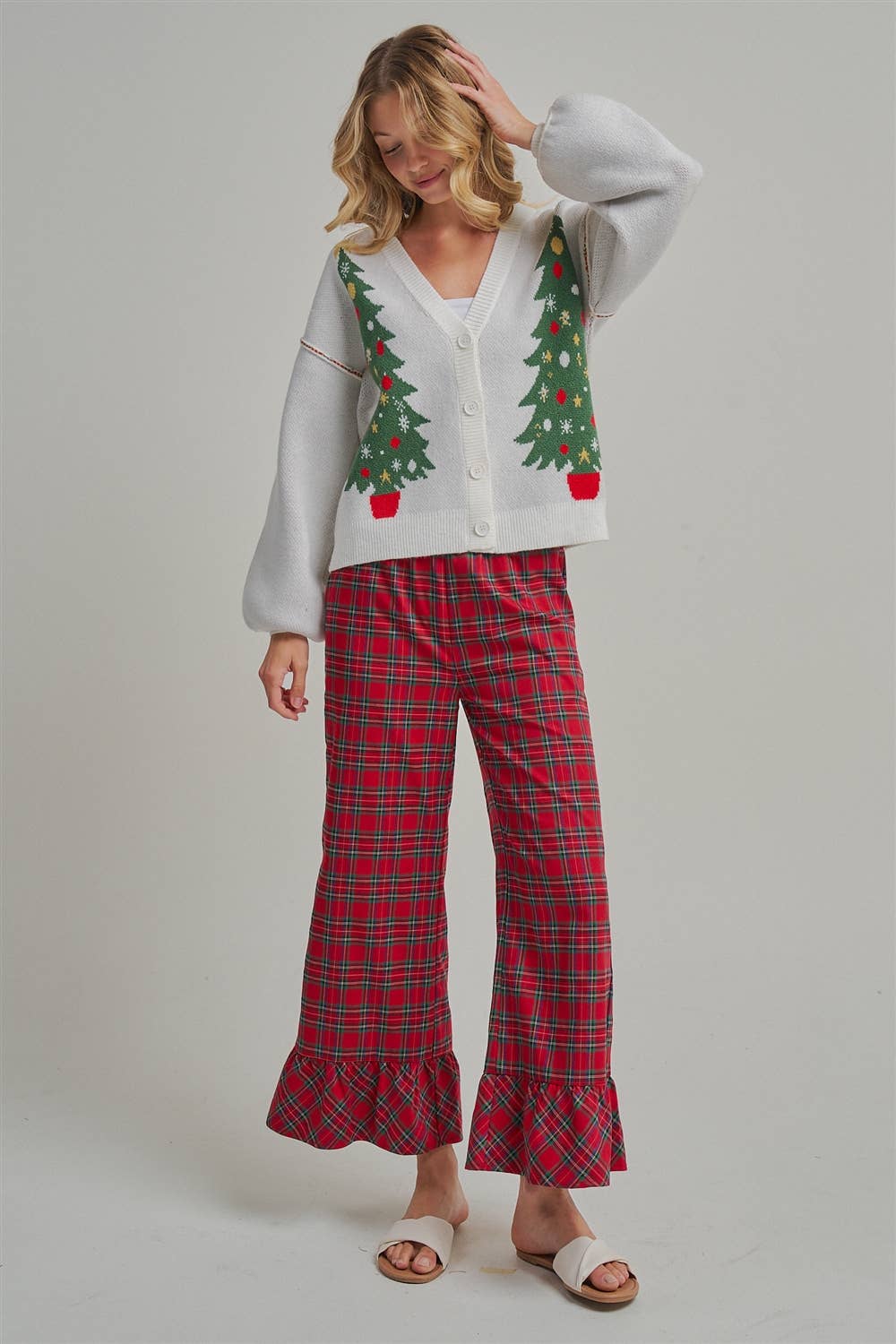 MAKE IT MERRY  CHRISTMAS PLAID CASUAL WIDE LEG