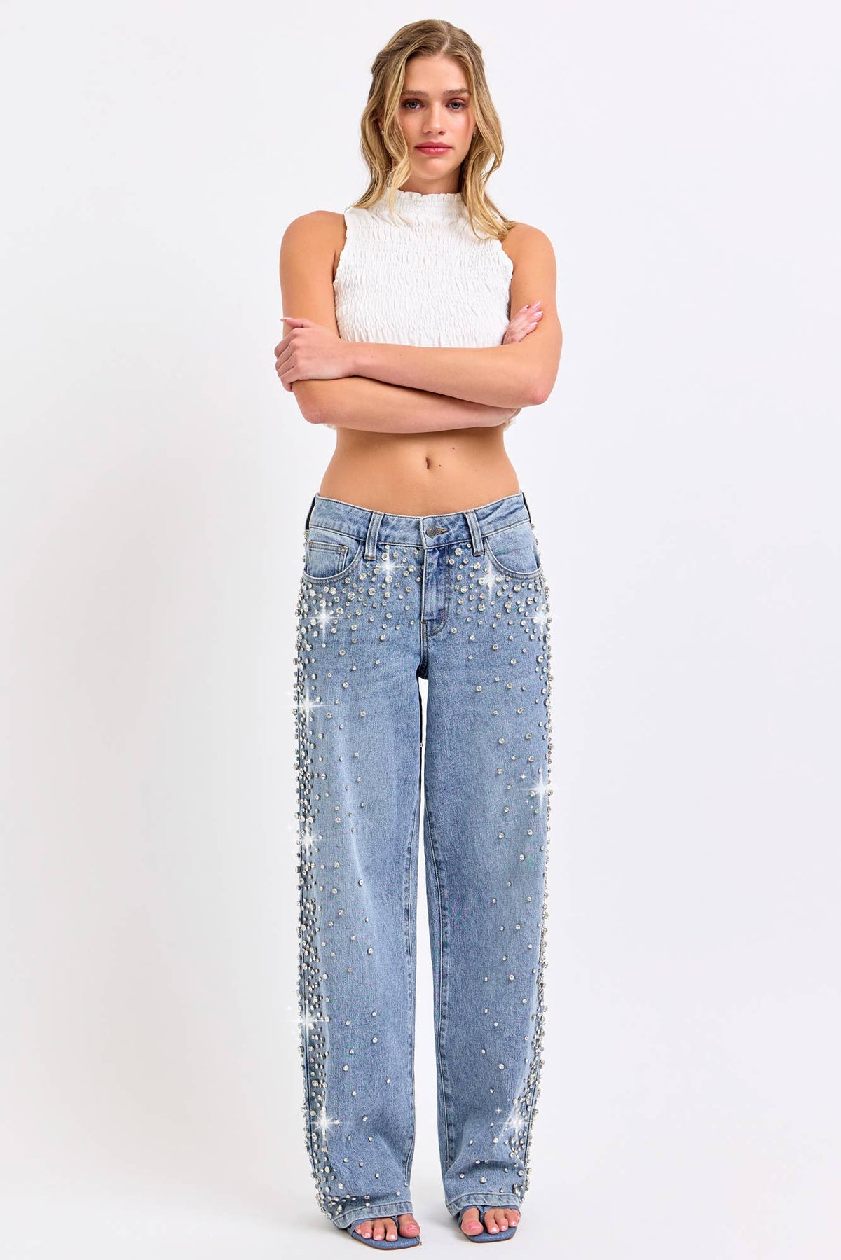 BASIC, NEVER HEARD OF HER   HIGH RISE EMBELLISHED WIDE LEG
