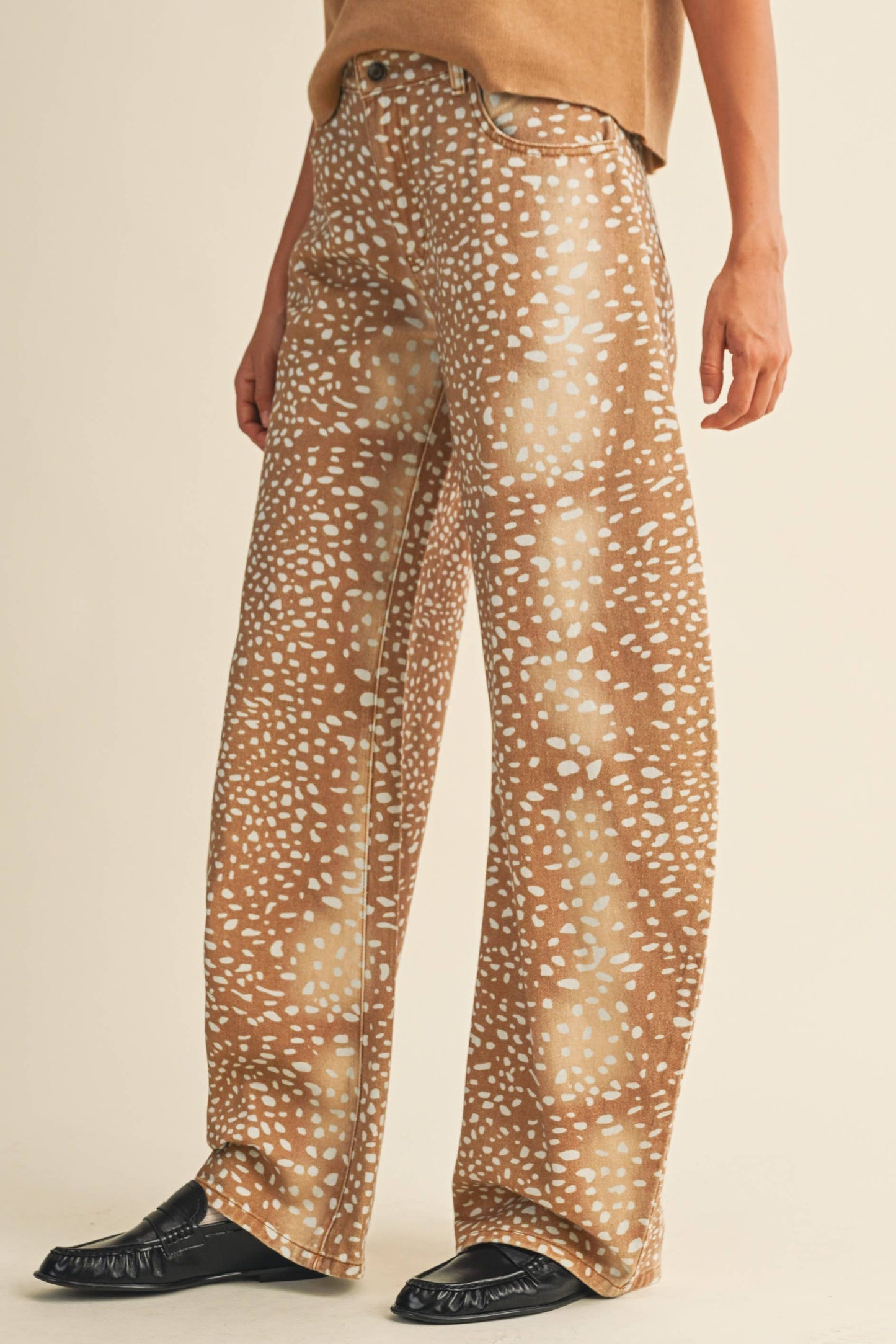 Deer Print Loose Fit Barrel Denim Jeans